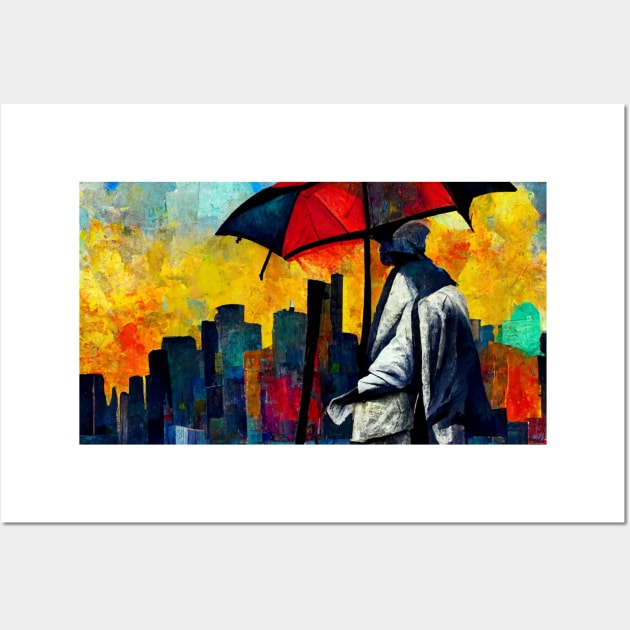 Man with umbrella Wall Art by AmazinfArt